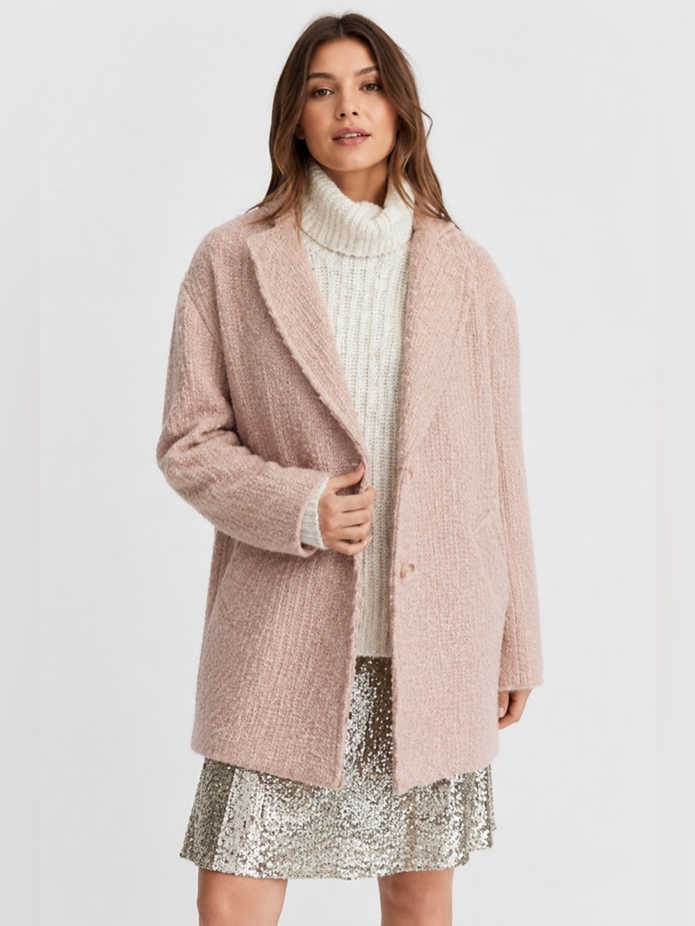 Abercrombie & Fitch A&F Pink Wool Tweed Coat Boucle Overcoat S